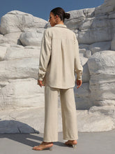Charger l\'image dans la visionneuse de la galerie, Clasi Solid Color Button Down Long Sleeve Shirt And Wide Leg Pants