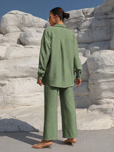 Charger l\'image dans la visionneuse de la galerie, Clasi Solid Color Button Down Long Sleeve Shirt And Wide Leg Pants