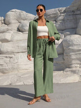 Charger l\'image dans la visionneuse de la galerie, Clasi Solid Color Button Down Long Sleeve Shirt And Wide Leg Pants