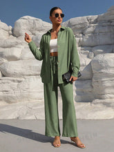 Charger l\'image dans la visionneuse de la galerie, Clasi Solid Color Button Down Long Sleeve Shirt And Wide Leg Pants
