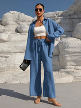 Charger l\'image dans la visionneuse de la galerie, Clasi Solid Color Button Down Long Sleeve Shirt And Wide Leg Pants