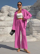 Charger l\'image dans la visionneuse de la galerie, Clasi Solid Color Button Down Long Sleeve Shirt And Wide Leg Pants