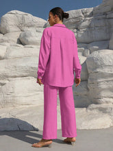 Charger l\'image dans la visionneuse de la galerie, Clasi Solid Color Button Down Long Sleeve Shirt And Wide Leg Pants