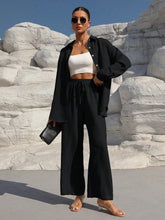 Charger l\'image dans la visionneuse de la galerie, Clasi Solid Color Button Down Long Sleeve Shirt And Wide Leg Pants