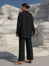 Charger l\'image dans la visionneuse de la galerie, Clasi Solid Color Button Down Long Sleeve Shirt And Wide Leg Pants