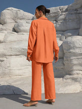 Charger l\'image dans la visionneuse de la galerie, Clasi Solid Color Button Down Long Sleeve Shirt And Wide Leg Pants