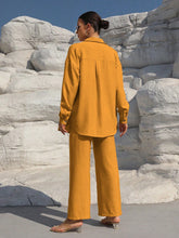 Charger l\'image dans la visionneuse de la galerie, Clasi Solid Color Button Down Long Sleeve Shirt And Wide Leg Pants