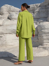 Charger l\'image dans la visionneuse de la galerie, Clasi Solid Color Button Down Long Sleeve Shirt And Wide Leg Pants