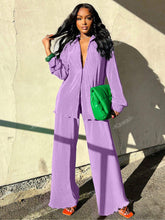 Charger l\'image dans la visionneuse de la galerie, 2pcs/Set Fashionable Pleated Shirt And Comfortable Wide Leg Pants Women's Casual Outfit