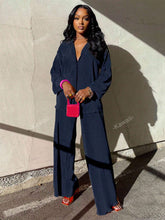 Charger l\'image dans la visionneuse de la galerie, 2pcs/Set Fashionable Pleated Shirt And Comfortable Wide Leg Pants Women's Casual Outfit