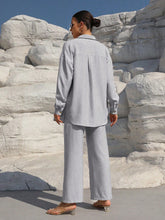 Charger l\'image dans la visionneuse de la galerie, Clasi Solid Color Button Down Long Sleeve Shirt And Wide Leg Pants