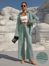 Charger l\'image dans la visionneuse de la galerie, Clasi Solid Color Button Down Long Sleeve Shirt And Wide Leg Pants