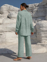 Charger l\'image dans la visionneuse de la galerie, Clasi Solid Color Button Down Long Sleeve Shirt And Wide Leg Pants