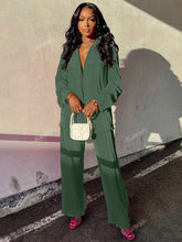 Charger l\'image dans la visionneuse de la galerie, 2pcs/Set Fashionable Pleated Shirt And Comfortable Wide Leg Pants Women's Casual Outfit
