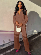 Charger l\'image dans la visionneuse de la galerie, 2pcs/Set Fashionable Pleated Shirt And Comfortable Wide Leg Pants Women's Casual Outfit