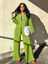 Charger l\'image dans la visionneuse de la galerie, 2pcs/Set Fashionable Pleated Shirt And Comfortable Wide Leg Pants Women's Casual Outfit