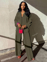 Charger l\'image dans la visionneuse de la galerie, 2pcs/Set Fashionable Pleated Shirt And Comfortable Wide Leg Pants Women's Casual Outfit