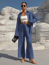 Charger l\'image dans la visionneuse de la galerie, Clasi Solid Color Button Down Long Sleeve Shirt And Wide Leg Pants