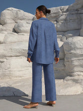 Charger l\'image dans la visionneuse de la galerie, Clasi Solid Color Button Down Long Sleeve Shirt And Wide Leg Pants