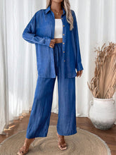 Charger l\'image dans la visionneuse de la galerie, Clasi Solid Color Button Down Long Sleeve Shirt And Wide Leg Pants