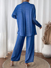 Charger l\'image dans la visionneuse de la galerie, Clasi Solid Color Button Down Long Sleeve Shirt And Wide Leg Pants