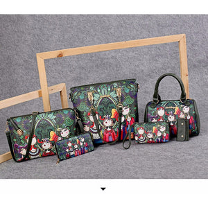 Women's Pattern / Print PU Bag Set Bag Sets Floral Print 6 Pieces Purse Set Dark Green