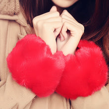 Load image into Gallery viewer, 1 pair Women Fashion Winter Warm Faux Fur Elastic Wrist Slap On Cuffs Ladies Solid Color Arm Warmer Plush Wrist Protector
