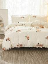 Charger l\'image dans la visionneuse de la galerie, Pom Pom Decor Flower Print Duvet Cover Set Without Filler