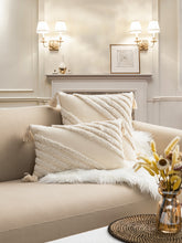 Charger l\'image dans la visionneuse de la galerie, Tufted Tassel Decor Cushion Cover Without Filler, Beige Tufted Throw Pillow Case, For Sofa, Living Room