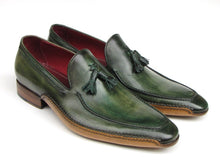 Load image into Gallery viewer, Paul Parkman Men&#39;s Side Handsewn Tassel Loafer Green Shoes (ID#082-GREEN)