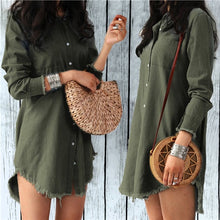 Charger l\'image dans la visionneuse de la galerie, Fashion Autumn Women Dress Lady Long Sleeve Denim Shirt Dress Casual Turn-down Collar Loose Tassels Dresses