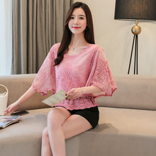 Charger l\'image dans la visionneuse de la galerie, New Chiffon Blouse O-Neck 2019 Summer Full Cotton Edge Lace Blouses Shirt Butterfly Flower Half