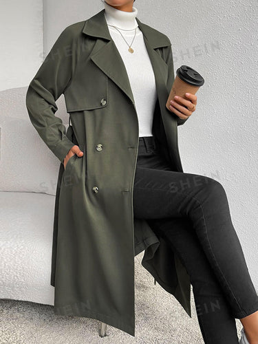 Essnce Lapel Neck Raglan Sleeve Double Breasted Belted Trench Coat