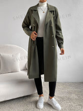 Load image into Gallery viewer, Essnce Lapel Neck Raglan Sleeve Double Breasted Belted Trench Coat