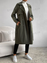 Load image into Gallery viewer, Essnce Lapel Neck Raglan Sleeve Double Breasted Belted Trench Coat