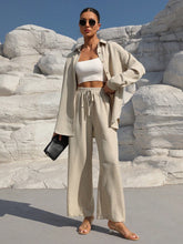 Charger l\&#39;image dans la visionneuse de la galerie, Clasi Solid Color Button Down Long Sleeve Shirt And Wide Leg Pants