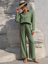 Charger l\&#39;image dans la visionneuse de la galerie, Clasi Solid Color Button Down Long Sleeve Shirt And Wide Leg Pants