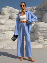 Charger l\&#39;image dans la visionneuse de la galerie, Clasi Solid Color Button Down Long Sleeve Shirt And Wide Leg Pants