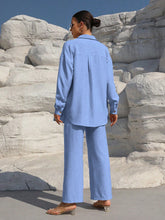 Charger l\&#39;image dans la visionneuse de la galerie, Clasi Solid Color Button Down Long Sleeve Shirt And Wide Leg Pants