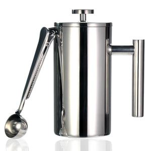 Best French Press Coffee Maker - Double Wall 304 Stainless Steel - Keeps Brewed Coffee or Tea Hot-3 size with sealing clip/Spoon