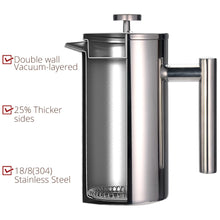 Charger l\&#39;image dans la visionneuse de la galerie, Best French Press Coffee Maker - Double Wall 304 Stainless Steel - Keeps Brewed Coffee or Tea Hot-3 size with sealing clip/Spoon