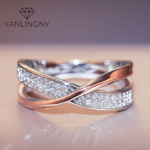 Newest Fresh Two Tone X Shape Cross Ring for Women Wedding Trendy Jewelry Dazzling CZ Stone Large Modern AnillModern Rings