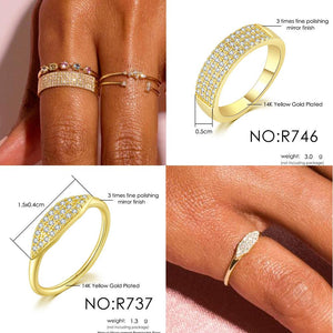 Dainty Minimalist Stacking Ring For Women Trend Cubic Zircon Gold Color Crystal Finger Accessories for Female Jewelry Gift R737