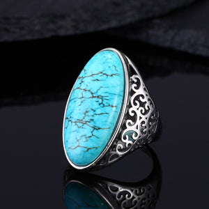 Women's Ring Silver Ring Fine Jewelry Vintage Turquoise Hollow Elegant Ring