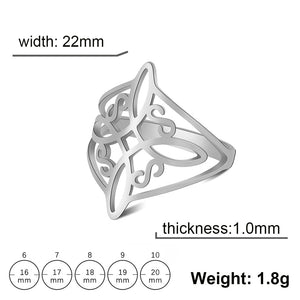 Witch Knot Stainless Steel Ring Wiccan Cross Celtics Knot Women Rings Witchcraft Good Luck Protection Amulet New Year 2023 Gifts
