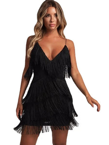 Women Sexy Deep V-Neck Spaghetti Straps Fringe