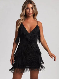 Women Sexy Deep V-Neck Spaghetti Straps Fringe