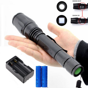 990000LM Camping Flashlight Zoomable Upgraded Tactical T6 LED Torch Rechargeable 5 Modes 2x 18650 Battery + Charger