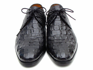 Paul Parkman Black Crocodile Embossed Calfskin Derby Shoes (ID#1438BLK)