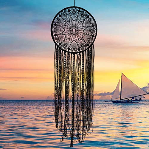Black Boho Dream Catcher, Handmade Crochet Lace Dream Catchers for Wall Hanging Home Decor